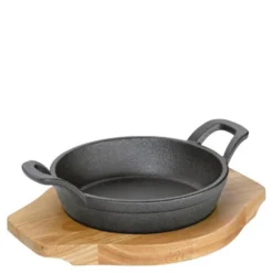 BBQ Grill-/Serveringspanna med träfat 2 handtag 18 cm