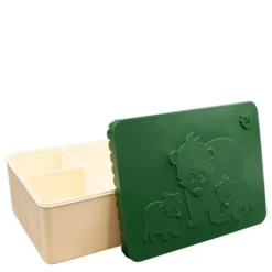 Björn matlåda plast tre fack 14x19 cm mörkgrön/beige