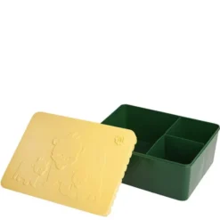 Björn matlåda plast tre fack 14x19 cm ljusgul/mörkgrön