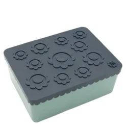 Blomma matlåda plast tre fack 14x19 cm marinblå/blågrön