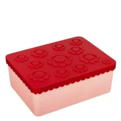 Blomma matlåda plast tre fack 14x19 cm röd/rosa
