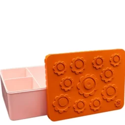 Blomma matlåda plast tre fack 14x19 cm orange/rosa