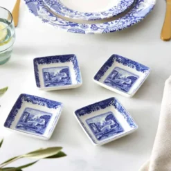 Blue Italian assiett fyrkantig 7,5 cm 4-pack blå/vit