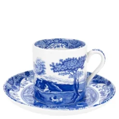 Blue Italian espressokopp med fat 9 cl blå/vit
