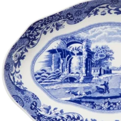 Blue Italian tallrik oval 21 cm blå/vit