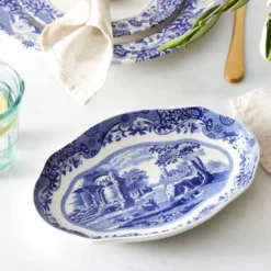 Blue Italian tallrik oval 21 cm blå/vit