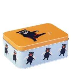 Brillebjörn matlåda / förvaringslåda plåt 10x14 cm orange/ljusblå