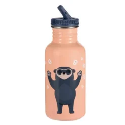 Brillebjörn stålflaska med fällbar drickpip 500 ml ljus korall