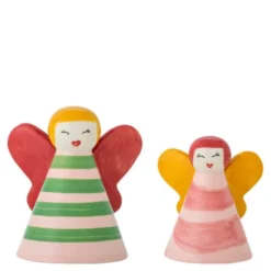 Caramella ängel i stengods 2-pack 8/10 cm rosa/gul