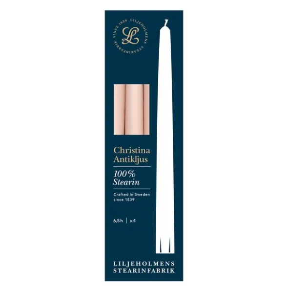 Christina antikljus 26 cm 4-pack dimrosa