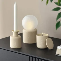 Doftljus i keramik beige (linne)
