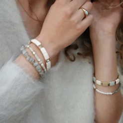 Enamel Tiles Crystal Line armband emalj cream/guld/kristall