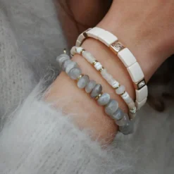 Enamel Tiles Crystal Line armband emalj cream/guld/kristall