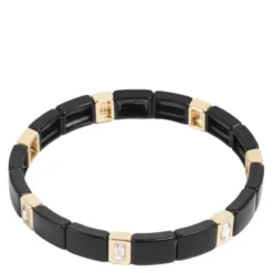 Enamel Tiles Crystal Line armband emalj svart/guld/kristall