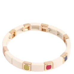 Enamel Tiles Stone Line armband vit/guld