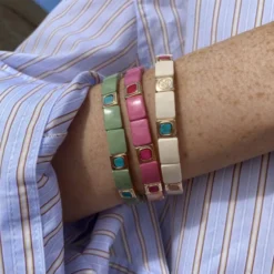 Enamel Tiles Stone Line armband vit/guld