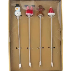 Feliz cocktailgaffel 4-pack 12 cm julmotiv