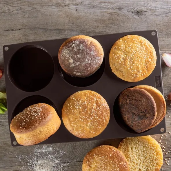 Flexiform BurgerBun bakform för 6-pack hamburgerbröd à 10 cm