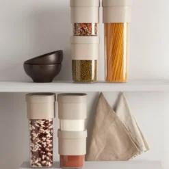 Flip Storage set förvaringsburk med lock 3 delar + insatser beige