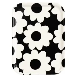 Flora serveringsbricka 27x20 cm svart/vit