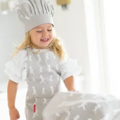 Förkläde + Kockmössa barn Grå
