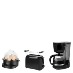 Frokostset kaffebryggare, brödrost och äggkokare svart