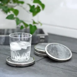 Glasunderlägg Marmor 4-pack Grå/Förnicklad Mässing