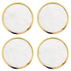 Glasunderlägg Marmor 4-pack Vit/Mässing