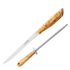 Gourmet knivset filékniv 20 cm & brynstål 20 cm masurbjörk