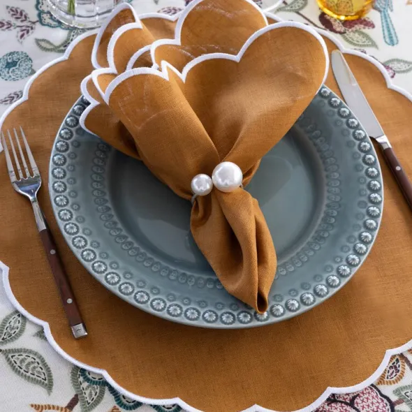 Grace Scallop bordsunderlägg linne 42 cm 2-pack Terracotta