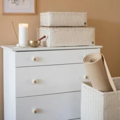 Grand superb tvättkorg med lock 44x31x60 cm champagne