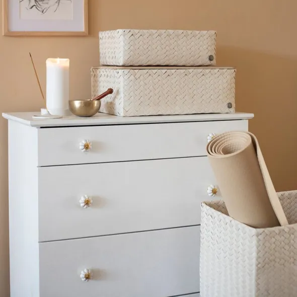 Grand superb tvättkorg med lock 44x31x60 cm champagne
