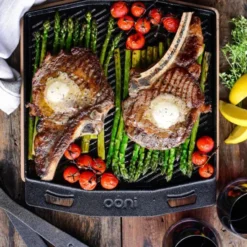 Grizzler Plate tvåsidig grillplatta 32 cm gjutjärn med ställ