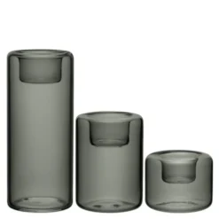 Happy ljuslyktor 6,8/10,5/15 cm 3-pack antracit