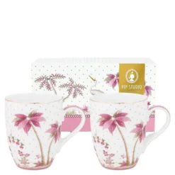 Jolie Dots stor mugg 36,5 cl 2-pack guld/rosa