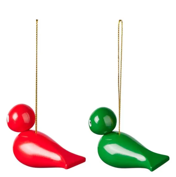 Julfåglar 5 cm 2-pack röd/grön