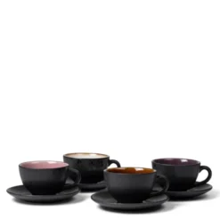 Kopp med tefat 24 cl 4-pack Svart/Rosa