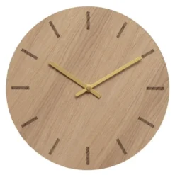 Light Oak väggklocka 28 cm ljus ek med guldvisare