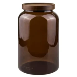 Luna glasburk med lock 20 cm brun/akaciaträ