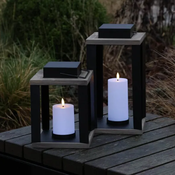 Lykta med LED-blockljus 20x25 cm svart