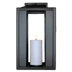 Lykta med LED-blockljus 20x25 cm svart