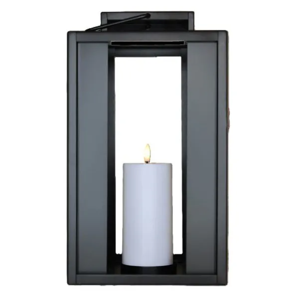 Lykta med LED-blockljus 20x25 cm svart