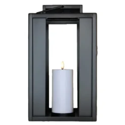 Lykta med LED-blockljus 18x35 cm vit/svart