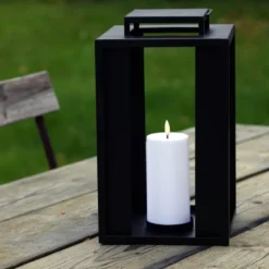 Lykta med LED-blockljus 18x35 cm vit/svart