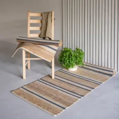 Lyon jute golvmatta 160x230 cm natur blå