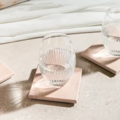 Marmor glasunderlägg 10x10 cm 4-pack rosa