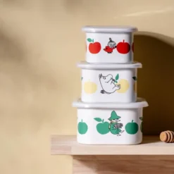 Mumin emaljburk med lock 1 L Glada Äpplen gul