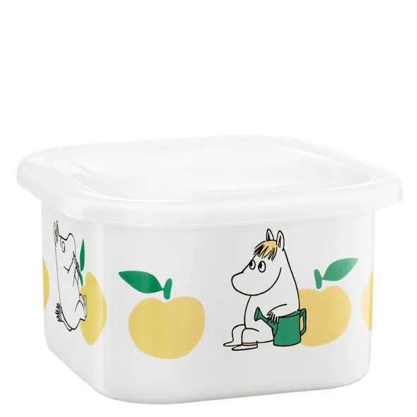 Mumin emaljburk med lock 1 L Glada Äpplen gul