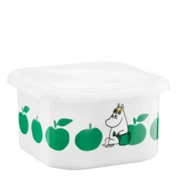 Mumin emaljburk med lock 1,5 L Glada Äpplen grön