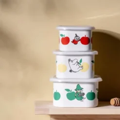 Mumin emaljburk med lock 1,5 L Glada Äpplen grön